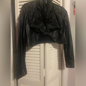 BCBG Black Zipper Detail Cropped Leather Jacket Size XSmall